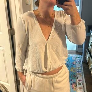 Revolve Michael Lauren White V Neck Blouse